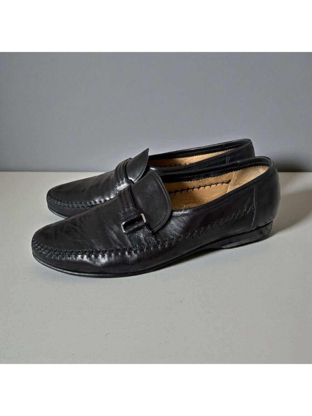 SANTONI Men's Black Leather Dress Shoes Loafers Size 9